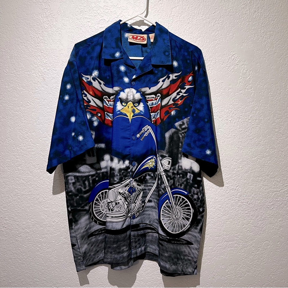 Malibu Dreams Motorcycle Eagle America Graphic Lounge Shirt L Large Camp